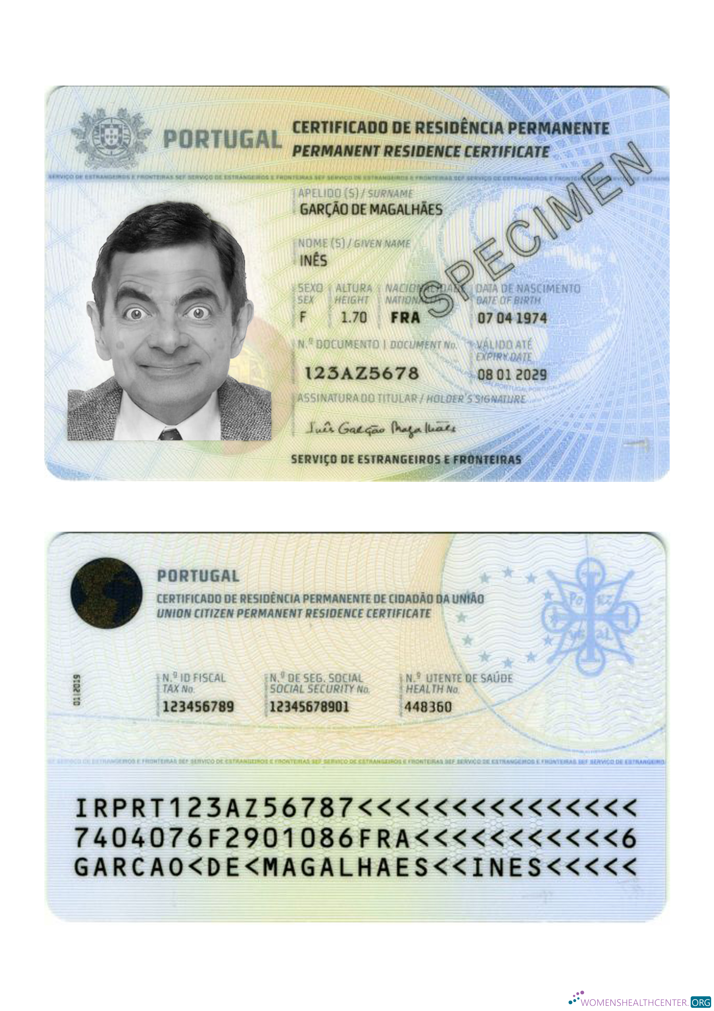 Download Portugal permanent residence certificate Photoshop template